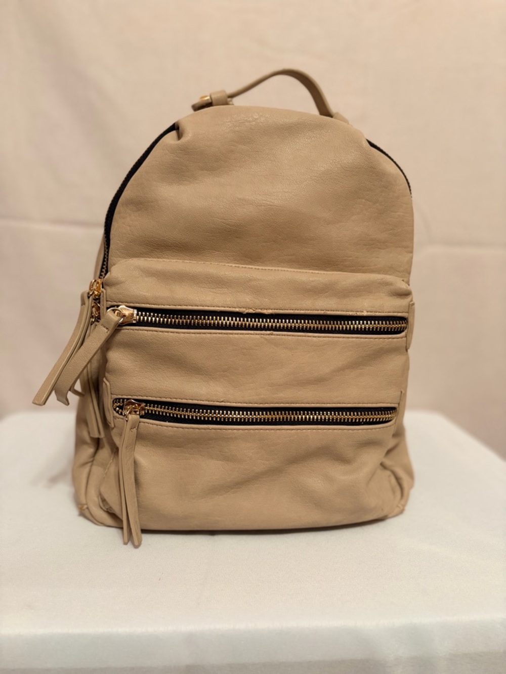 Beige Leather Backpack Purse - Women's Everyday Bag